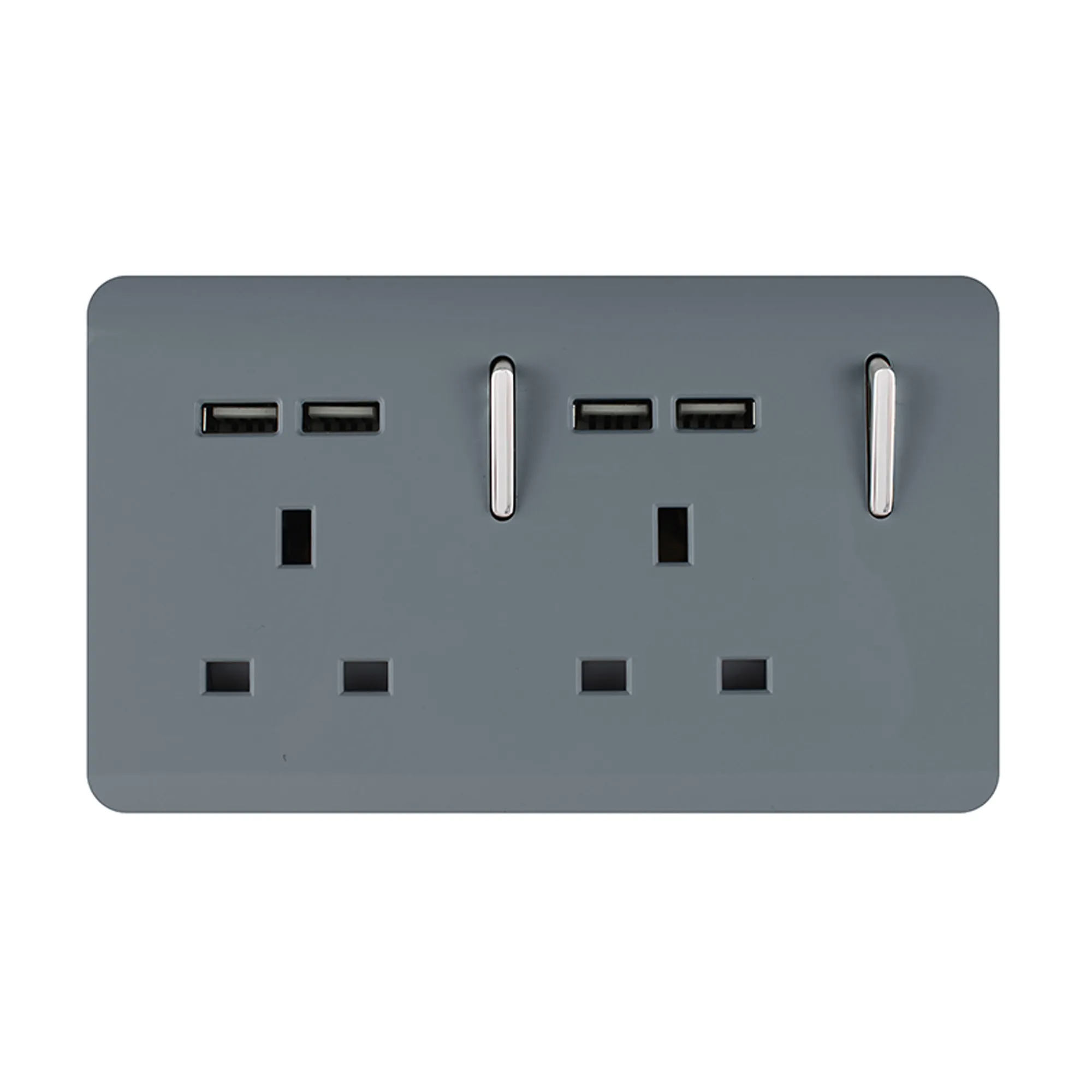 2 Gang 13Amp Switched Double Socket With 4X 2.1Mah USB Warm Grey